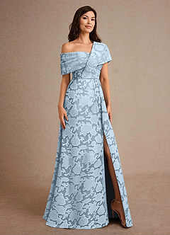 Azazie Milton Abiti per la Madre della Sposa Abito A-Line in Burnout Floreale Plissettato Azzurro image5