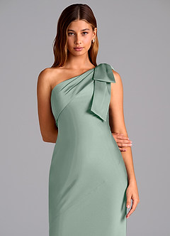 Azazie Yuanna Vestidos de damas de honor Vestido Agave de Satén Elástico de Corte Sirena con Un hombro image14