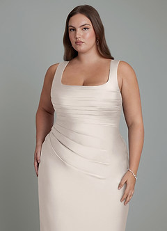 Azazie Agustina Bridesmaid Dresses White Alabaster Mermaid Corset Stretch Satin Dress image12