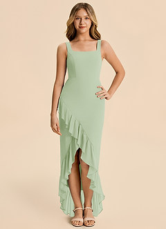 Azazie Reesie Junior Dusty Sage Sheath Ruched Chiffon Dress image7