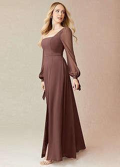 Azazie Leonia Bridesmaid Dresses Espresso A-Line Long Sleeve Chiffon Dress image8