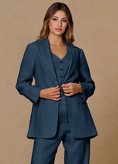 front Belicia Dark Navy 100% Linen Blazer