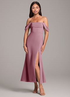 Azazie Saige Bridesmaid Dresses Vintage Mauve Sheath Off the Shoulder Chiffon Convertible Dress image1