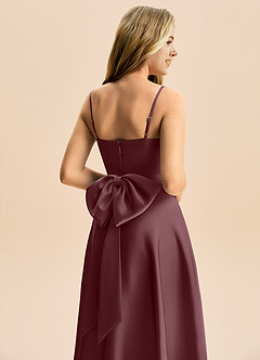 Azazie Rumi Junior Jurk van Stretch Satijn met A-Lijn Geplooid Sangria image6