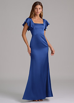 Azazie Elkie Bridesmaid Dresses Royal Blue Mermaid Square Neckline Stretch Satin Dress image4