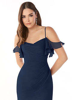 Azazie Emeralda Vestidos de damas de honor Vestido de Azul Marino Oscuro de Gasa de Recto con Vestidos sin tirantes image6
