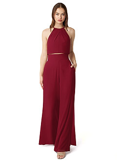 Azazie Kenzi Bridesmaid Dresses Burgundy Pleated Chiffon Jumpsuit image1