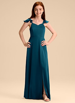 Azazie Everett Junior Klä av A-Line i Stretch Satin Rosett image7