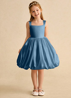 Azazie Nirvana Abiti da Ragazza di Fiori Abito Principessa in Raso Opaco Increspato Bermuda image2