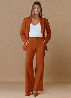 front Marina Burnt Orange Refined Weave Straight-Leg Pants