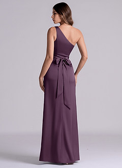 Azazie Philana Bridesmaid Dresses Plum A-Line One Shoulder Stretch Satin Dress image5