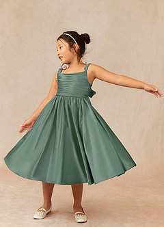 Azazie Cutie Pie Flower Girl Dresses A-Line Pleated Matte Satin Dress image3
