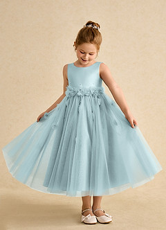 Azazie Lux Robe Demoiselle D'honneur Fillette Robe Trapèze en Tulle Perlé Brume image3