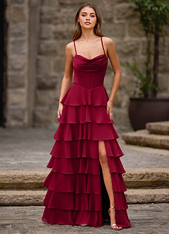 Rhythm Dark Red Ruffled A-line Prom Dress image7
