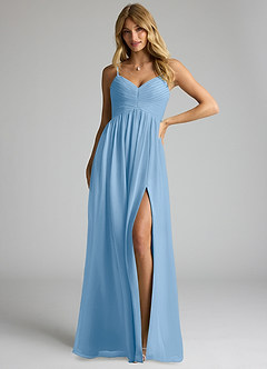 Azazie Alia Bridesmaid Dresses Powder Blue A-Line Pleated Chiffon Dress image1