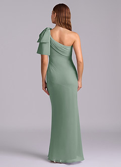 Azazie Yuanna Bridesmaid Dresses Silver Sage Mermaid One Shoulder Chiffon Dress image2