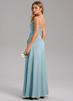 Azazie Azuree Bridesmaid Dresses Moody Blue A-Line Pleated Stretch Satin Dress image7