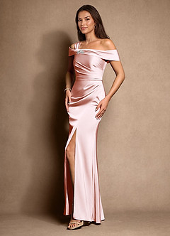 Azazie Altonia Moeder van de bruid jurken Zeemeermin Jurk van Stretch Satijn Off the Shoulder Blozend Roze image5
