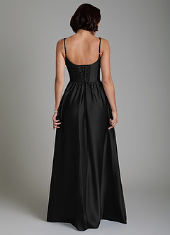 Azazie Mona Bridesmaid Dresses Black A-Line Corset Stretch Satin Dress image2