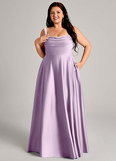 Azazie Shaude Bridesmaid Dresses Frosted Lilac A-Line Pleated Stretch Satin Dress image11
