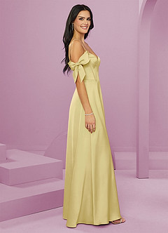 Barbie ♥ Azazie Brautjungfernkleider A-Linie Schulterfrei Stretch-Satin Kleid Zitronensorbet image4