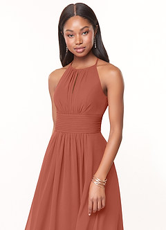 Azazie Bonnie Bridesmaid Dresses Clay A-Line Keyhole Ruched Chiffon Dress image5