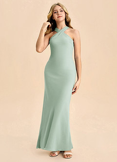 Azazie Doretta Junior Robe Fourreau en Mousseline de soie Plissée Agave image3