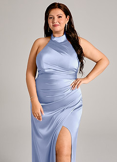 Azazie Jemma Vestidos de damas de honor Vestido de Hielo de Satén Elástico de Corte Recto con Plisado image8