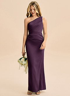 Azazie Akilah Junior Robe Fourreau en Satin extensible Plissée Prune image3