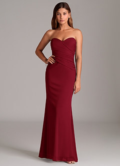 Azazie Katelyn Bridesmaid Dresses Burgundy Sheath Strapless Mesh Convertible Dress image5
