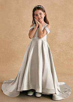 Azazie Jodi Flower Girl Dresses Frost A-Line Matte Satin Dress image5