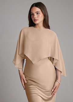 Azazie Ambra Bridesmaid Dresses Taupe Mermaid Pleated Stretch Satin Dress image4