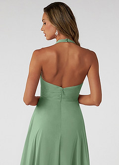 Azazie Tessie At-home Try On Dresses Matcha A-Line V-Neck Pleated Chiffon Dress image4