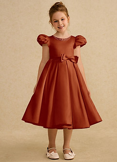 Azazie Pearl vestidos de niña de las flores Vestido de Pimenton de Satin Mate de Princesa con Plisado image5