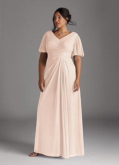 Azazie Emmeline Mother of the Bride Dresses Blushing Pink A-Line V-Neck Pleated Mesh Dress image6