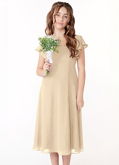 Azazie Bondi Junior Linia A Marszczony Szyfon Długość herbaty Młodsza druhna Sukienka image4