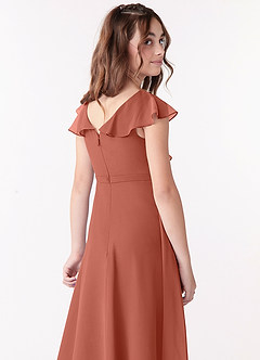 Azazie Posie Junior A-Linie Gestreift Chiffon Kleid Lehm image3