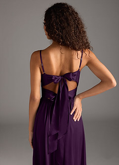 Azazie Zeya Bridesmaid Dresses Grape A-Line Pleated Stretch Satin Dress image4