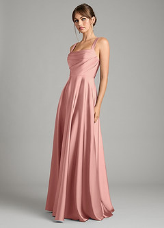Azazie Shaude Bridesmaid Dresses Rosette A-Line Pleated Stretch Satin Dress image5