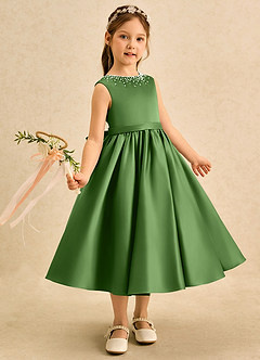 Azazie Doodle Flower Girl Dresses Basil Ball-Gown Bow Matte Satin Dress image3
