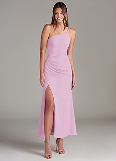 Azazie Eren Robes de demoiselle d'honneur Robe Sirène en Mousseline de soie Une épaule Rose Bonbon image3