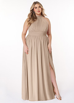 Azazie Iman Bridesmaid Dresses Taupe A-Line A-Line Ruched Chiffon Dress image11