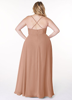 Azazie Naeem Robes de demoiselle d'honneur Robe Trapèze en Mousseline de soie Col V à volants Champagne Rosé image8