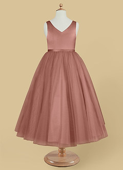 Azazie Marybell Flower Girl Dresses Cedar Rose A-Line Bow Tulle Dress image5
