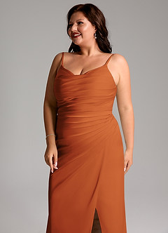Azazie Deandra Bridesmaid Dresses Cinnamon Mermaid Pleated Stretch Satin Dress image12