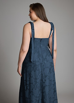 Azazie Debra Bridesmaid Dresses Dark Navy A-Line with Pockets Floral Burnout Dress image14