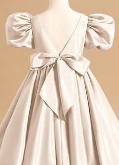 Azazie Jellybean Flower Girl Dresses White Alabaster Ball-Gown Ruched Matte Satin Dress image5