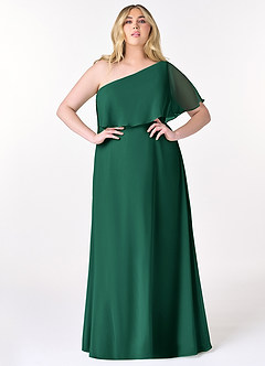 Azazie Lizzy Final Sale Emerald A-Line One Shoulder Chiffon Dress image8