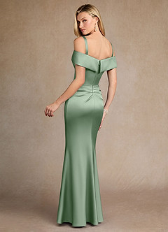 Azazie Laredo Mother of the Bride Dresses Matcha Mermaid Off the Shoulder Stretch Satin Dress image4