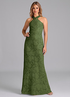 Azazie Doretta Bridesmaid Dresses Olive Mermaid Pleated Floral Burnout Dress image1